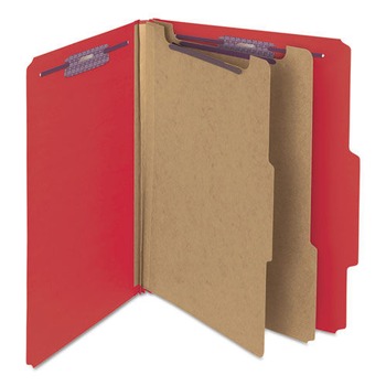 Smead 14031 6-Section Pressboard Top Tab Classification Folders with 6 SafeSHIELD Fasteners - Letter Size/Bright Red (10/Box)