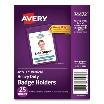 Avery 74472 3w x 4h Secure Top Heavy-Duty Vertical Badge Holders - Clear (25/Pack)