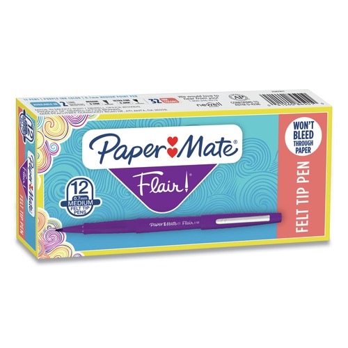 Pens | Paper Mate 8450152 Medium 0.7 mm Point Guard Flair Felt Tip Porous Point Stick Pen - Purple Ink, Purple Barrel (1-Dozen) image number 0
