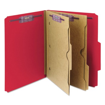 Smead 14082 6 SafeSHIELD Fasteners 2 Dividers Letter Size 6-Section Pressboard Top Tab Pocket Classification Folders - Bright Red (10/Box)