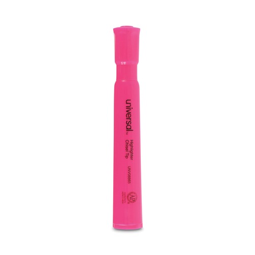 Highlighters | Universal UNV08865 Fluorescent Ink Chisel Tip, Desk Highlighters - Pink (1 Dozen) image number 0