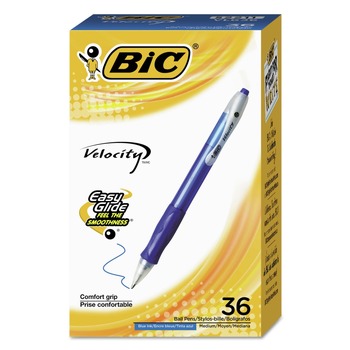 BIC VLG361-BLU Medium 1 mm Velocity Easy Glide Retractable Ballpoint Pen Value Pack - Blue Ink, Translucent Blue Barrel (36/Pack)