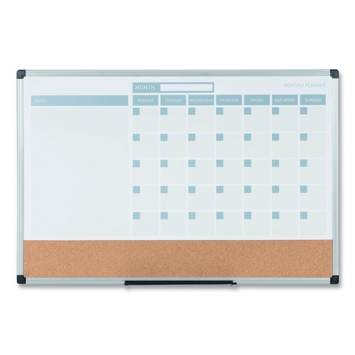 Bulletin Boards | MasterVision MB3507186 24 in. x 18 in. 3-in-1 Monthly Planning/Scheduling Calendar Planner Board - Tan/White/Blue Surface/Satin Aluminum Frame image number 0