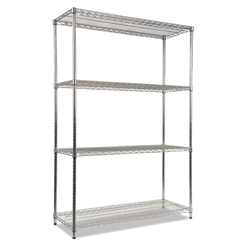 Just Launched | Alera ALESW504818SR NSF Certified Industrial 4-Shelf 48 in. x 18 in. x 72 in. Wire Shelving Kit - Silver image number 0