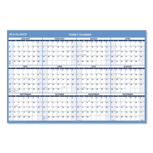 Notebooks & Pads | AT-A-GLANCE PM300-28 12-Month (Jan to Dec): 2026 48 in. x 32 in. Horizontal Reversible/Erasable Wall Planner - White/Blue Sheets image number 0