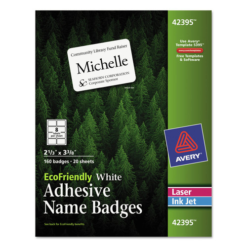 Labels | Avery 42395 EcoFriendly 3.38 in. x 2.33 in. Adhesive Name Badge Labels - White (160/Pack) image number 0