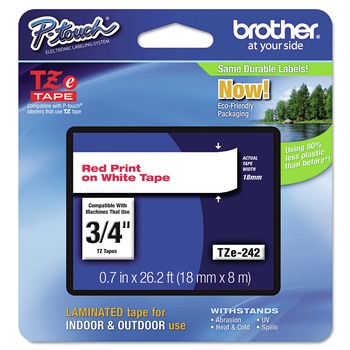 Brother P-Touch TZE242 0.7 in. x 26.2 ft. TZe Standard Adhesive Laminated Labeling Tape - Red on White