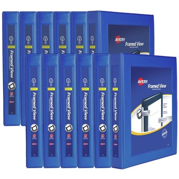 Avery 68055 11 in. x 8.5 in. 3-Ring Framed View Heavy-Duty Binders with 1 in. Capacity - Navy Blue (12/Carton)