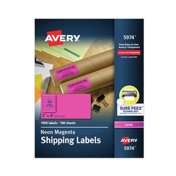Avery 05974 2 in. x 4 in. High-Visibility Permanent Laser ID Labels - Neon Magenta (100/Box)