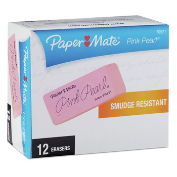 Paper Mate 70521 Pink Pearl Rectangular Block Eraser For Pencil Marks - Large, Pink (12/Box)