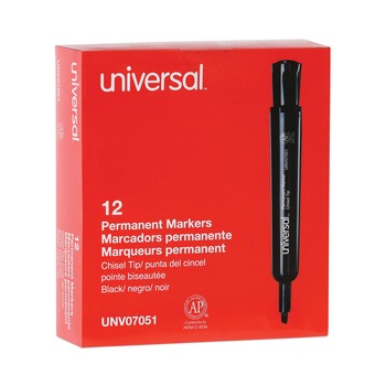 Universal UNV07051 Broad Chisel Tip Permanent Marker - Black (1 Dozen)