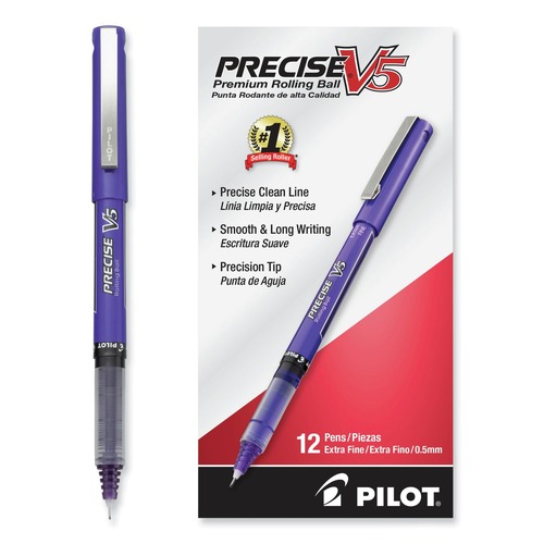Pens | Pilot 25106 Precise V5 Extra-Fine 0.5 millimeter Stick Rollerball Pen - Purple Ink/Purple/Clear Barrel (1-Dozen) image number 0