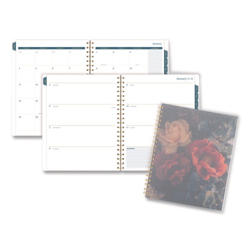 Notebooks & Pads | AT-A-GLANCE 1768905 11 in. x 8.5 in. 12-Month (Jan-Dec 2026) Midnight Garden Weekly/Monthly Planner - Black/Pink/Green Cover image number 0