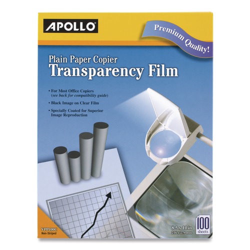Copy & Printer Paper | Apollo VPP100CE-A 8.5 in. x 11 in. Plain Paper Transparency Film - Black on Clear (100/Box) image number 0