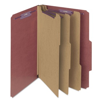 Smead 19092 Eight SafeSHIELD Fasteners 2/5-Cut Tabs 3 Dividers Legal Size Pressboard Classification Folders - Red (10/Box)