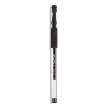 Universal UNV39514 0.5 mm. Fine Comfort Grip Stick Gel Pen - Black Ink, Clear/Black Barrel (1-Dozen)