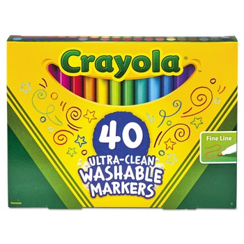 PENS PENCILS AND MARKERS | Crayola 587861 Fine Bullet Tip Ultra-Clean Washable Markers - Assorted Colors (40/Set)