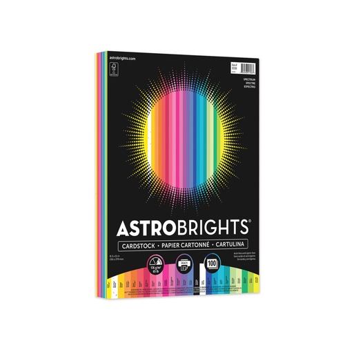 Copy & Printer Paper | Astrobrights 91398-01 8.5 in. x 11 in. 65 lbs. Cover Weight Color Cardstock - Assorted Colors (100/Pack) image number 0