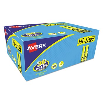 Avery 98208 Chisel Tip Desk-Style HI-LITER Highlighter Value Pack - Fluorescent Yellow Ink, Yellow/Black Barrel (36/Pack)