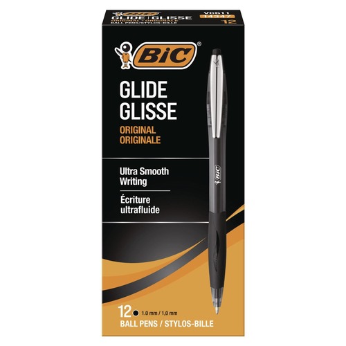 Pens | BIC VCG11 BLK Medium 1 mm GLIDE Retractable Ballpoint Pen - Black Ink, Smoke/Black Barrel (1-Dozen) image number 0