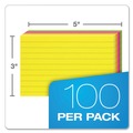 Flash Cards | Oxford 40279 3 in. x 5 in. Ruled Index Cards - Glow Green/Yellow Orange/Pink (100/Pack) image number 1