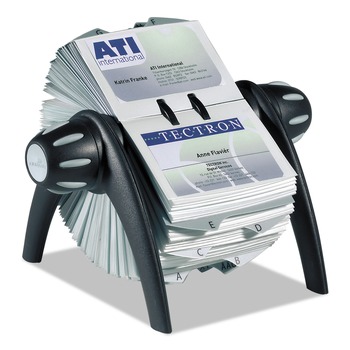  | Durable 241701 8.75 in. x 7.13 in. x 8.06 in. VISIFIX Plastic Flip Rotary Business Card File Holds 400 2.88 in. x 4.13 in. Cards - Black/Silver