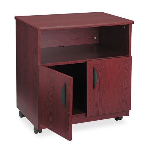 Office Carts & Stands | Safco 1850MH 3 Shelves 200 lbs. Capacity 28 in. x 19.75 in. x 30.5 in. Engineered Wood Mobile Machine Stand with Open Compartment - Mahogany image number 0