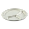 Bowls and Plates | AmerCareRoyal PL-11-NPFA 10.24 in. Diameter 3-Compartment Bagasse PFAS-Free Plate Dinnerware - White (500/Carton) image number 2
