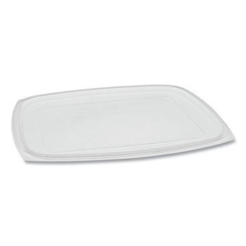 Pactiv Corp. YCI853000000 9 in. x 7.38 in. x 0.19 in., Deli Container Lid, Flat Lid For 3-Compartment 48/64 oz. Containers - Clear (220/Carton)