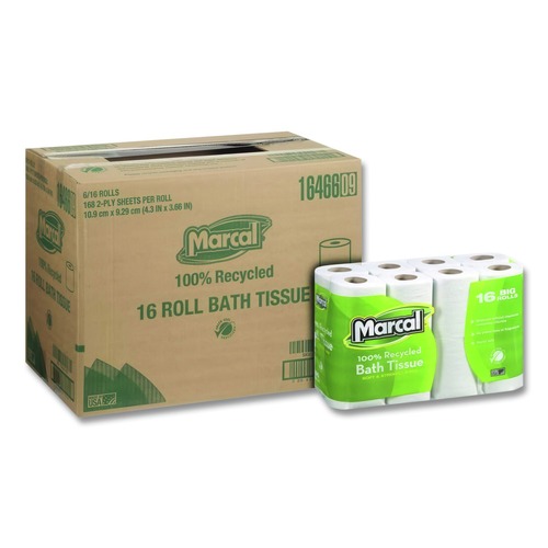 Toilet Paper | Marcal 16466 100% Recycled 2 Ply Septic Safe Bath Tissue - White (96/Carton) image number 0