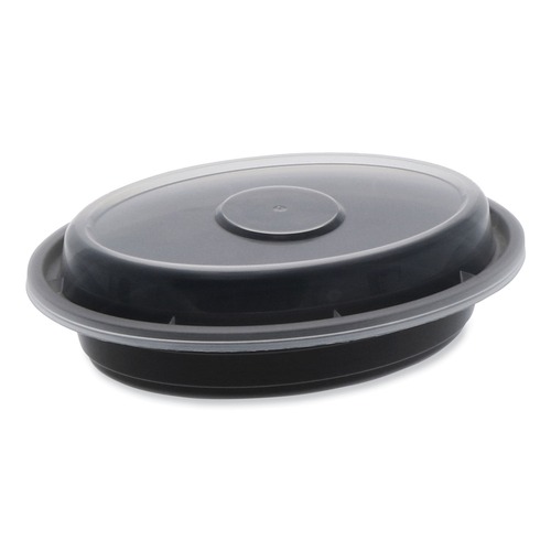 Food Service | Pactiv Corp. OC06B Newspring VERSAtainer 5.7 in. x 4 in. x 1.1 in. 6 oz. Plastic Microwavable Containers - Oval Black/Clear (150/Carton) image number 0