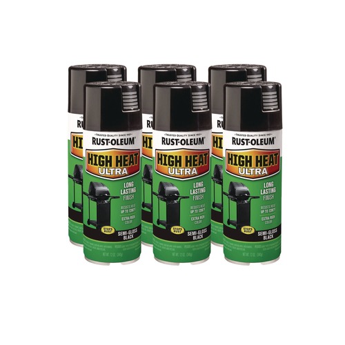 Painting | Rust-Oleum 241169 High Heat Enamel Spray Paint, Semi-Gloss Black, 12 oz Aerosol Can, 6/Carton image number 0