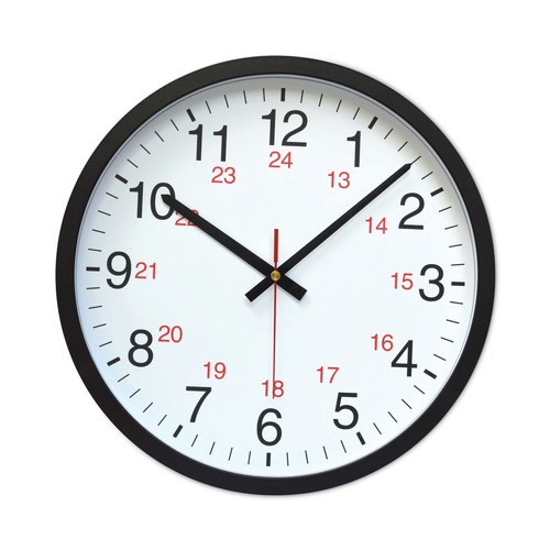 Back to School Sale | Universal UNV10441 12.63 in. Diameter 24-Hour Round Wall Clock Black Case image number 0
