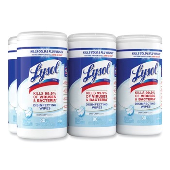 LYSOL Brand 19200-89346 7 in. x 7.25 in. 1-Ply Disinfecting Wipes - Crisp Linen/White (6/Carton)