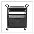 Just Launched | Rubbermaid Commercial FG345700BLA 33-5/8 in. x 18-5/8 in. x 37 in. 3 Two-Shelf Utility Cart with Locking Doors - Black image number 2