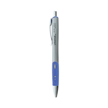 PENS PENCILS AND MARKERS | Universal 39721 0.7 mm. Medium Comfort Grip Retractable Gel Pen - Blue Ink, Gray/Blue/Silver Barrel (1-Dozen)