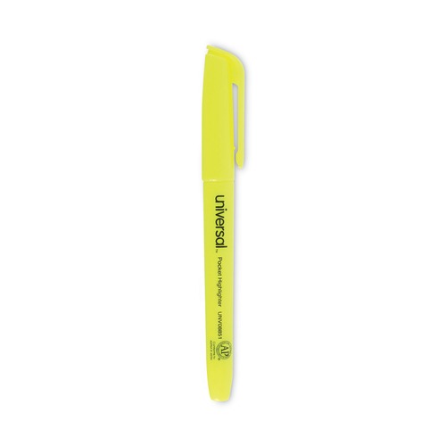 Highlighters | Universal UNV08851 Chisel Tip Pocket Highlighters - Fluorescent Yellow (1 Dozen) image number 0