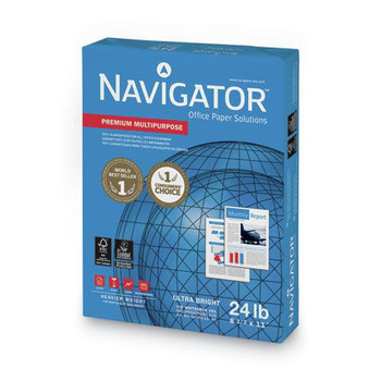  | Navigator NMP1124 97 Bright 24 lbs. Bond Weight 8.5 in. x 11 in. Premium Multipurpose Copy Paper - White (10/Carton)