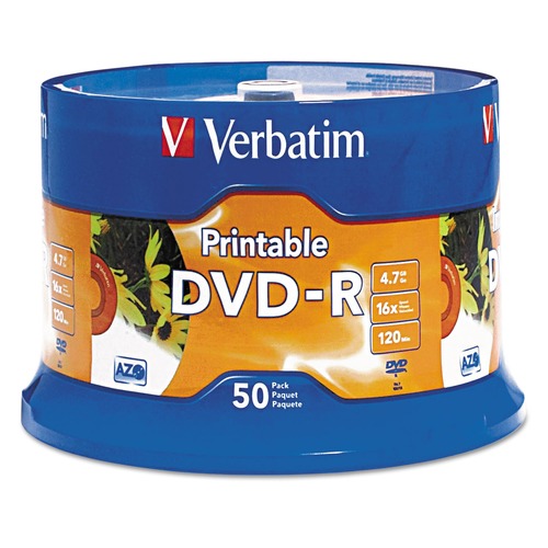 Office Electronics & Batteries | Verbatim 95137 4.7 GB 16X DVD-R Recordable Discs in Spindle - White (50/Pack) image number 0