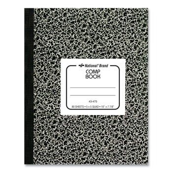 National 43475 80 Sheets 10 in. x 7.88 in. Quadrille Rule (5 sq-in.) Composition Book - Black Marble Cover