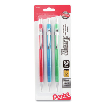 Pentel P205MBP3M1 0.5 mm Sharp Mechanical Pencil - Black Lead, Assorted Barrel Colors (3/Pack)