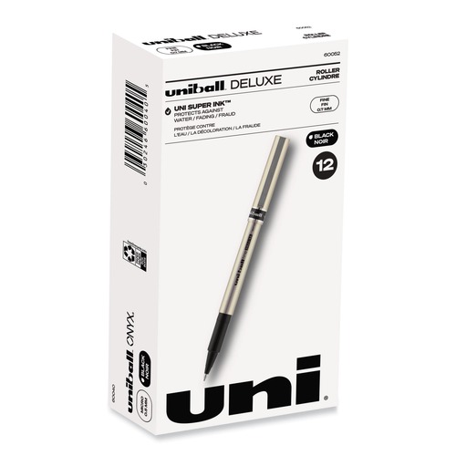 Pens | uni-ball 60052 Deluxe 0.7 mm Stick Roller Ball Pen - Black Ink/Champagne/Black Barrel/Fine (1-Dozen) image number 0
