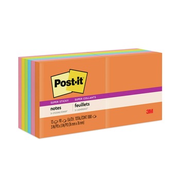 Post-it Notes Super Sticky 654-12SSUC 3 in. x 3 in. Pads in Energy Boost Collection Colors (12 Pads/Pack)