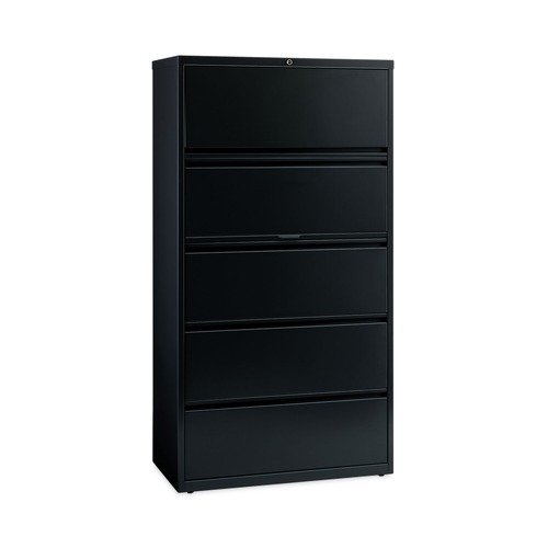 Office Filing Cabinets & Shelves | Hirsh Industries 14992 36 in. x 18.62 in. x 67.62 in. 5 Letter/Legal/A4-Size File Drawers Lateral File Cabinet - Black image number 0