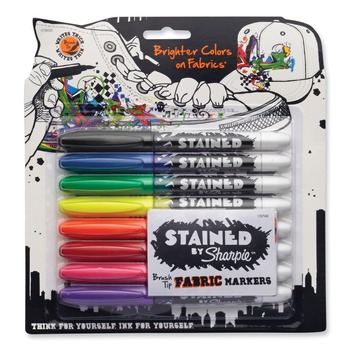 WASHABLE MARKERS | Sharpie 1779005 Stained Medium Brush Tip Fabric Markers - Assorted Colors (8/Pack)