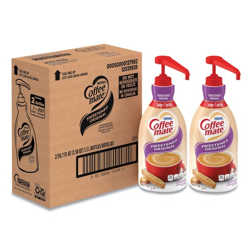  | Coffee-Mate 12039938 1.5 Liter Liquid Coffee Creamer Pump Dispenser - Sweetened Original (2/Carton) image number 0