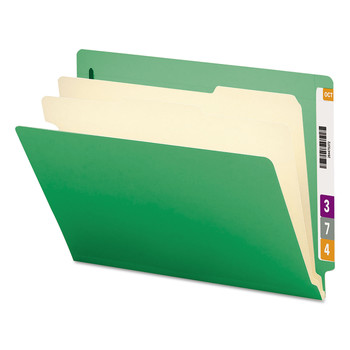 Smead 26837 Colored End Tab Classification Folders with Six Fasteners - Letter, Green (10/Box)