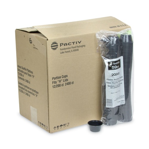 Cups and Lids | Pactiv Corp. YS200E 2 oz. Plastic Portion Cup - Black (200/Bag, 12 Bags/Carton) image number 0
