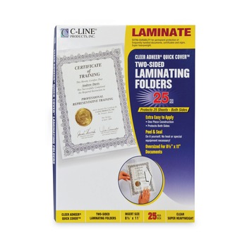 C-Line 65187 9.13 in. x 11.5 in. 12 mil Quick Cover Gloss Laminating Pockets - Clear (25/Box)