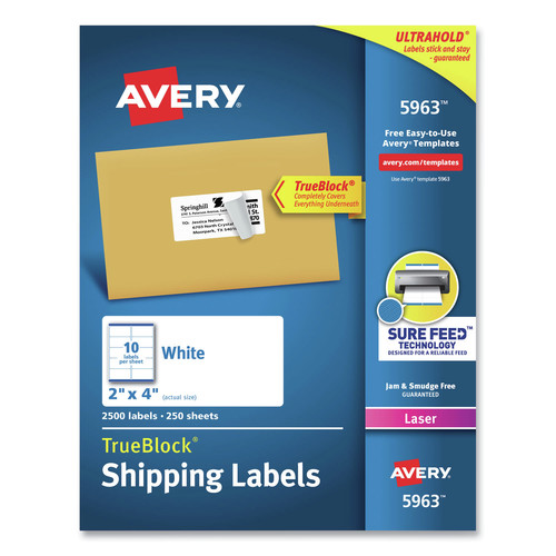 Labels | Avery 05963 2 in. x 4 in. Shipping Labels with TrueBlock Technology - White (2500/Box) image number 0